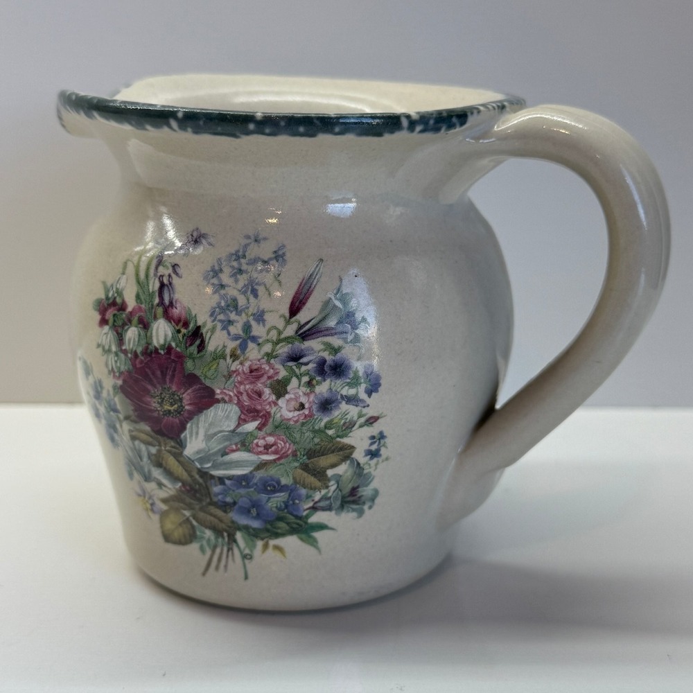 Vintage Home & Garden Party Cream Floral Pitcher Vase Jug Hand Made USA 2000